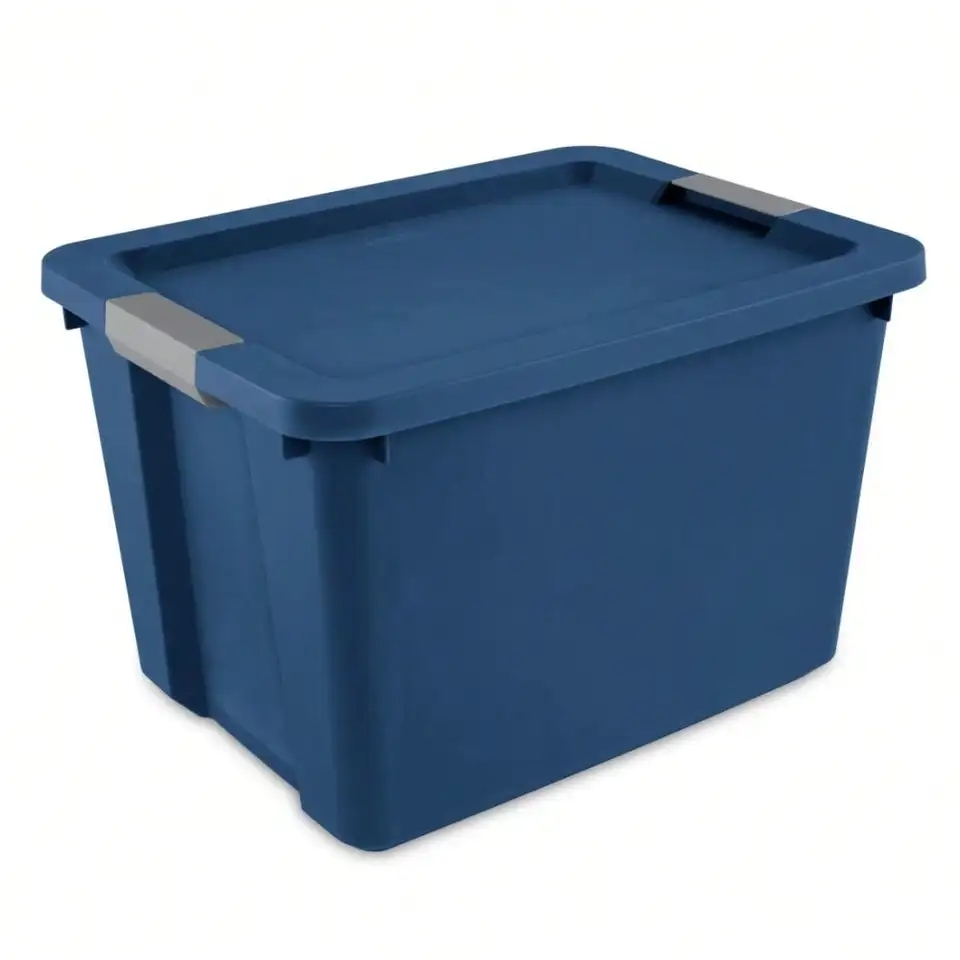 20 Gallon Large Plastic Storage Bin With Latching Lid Blue